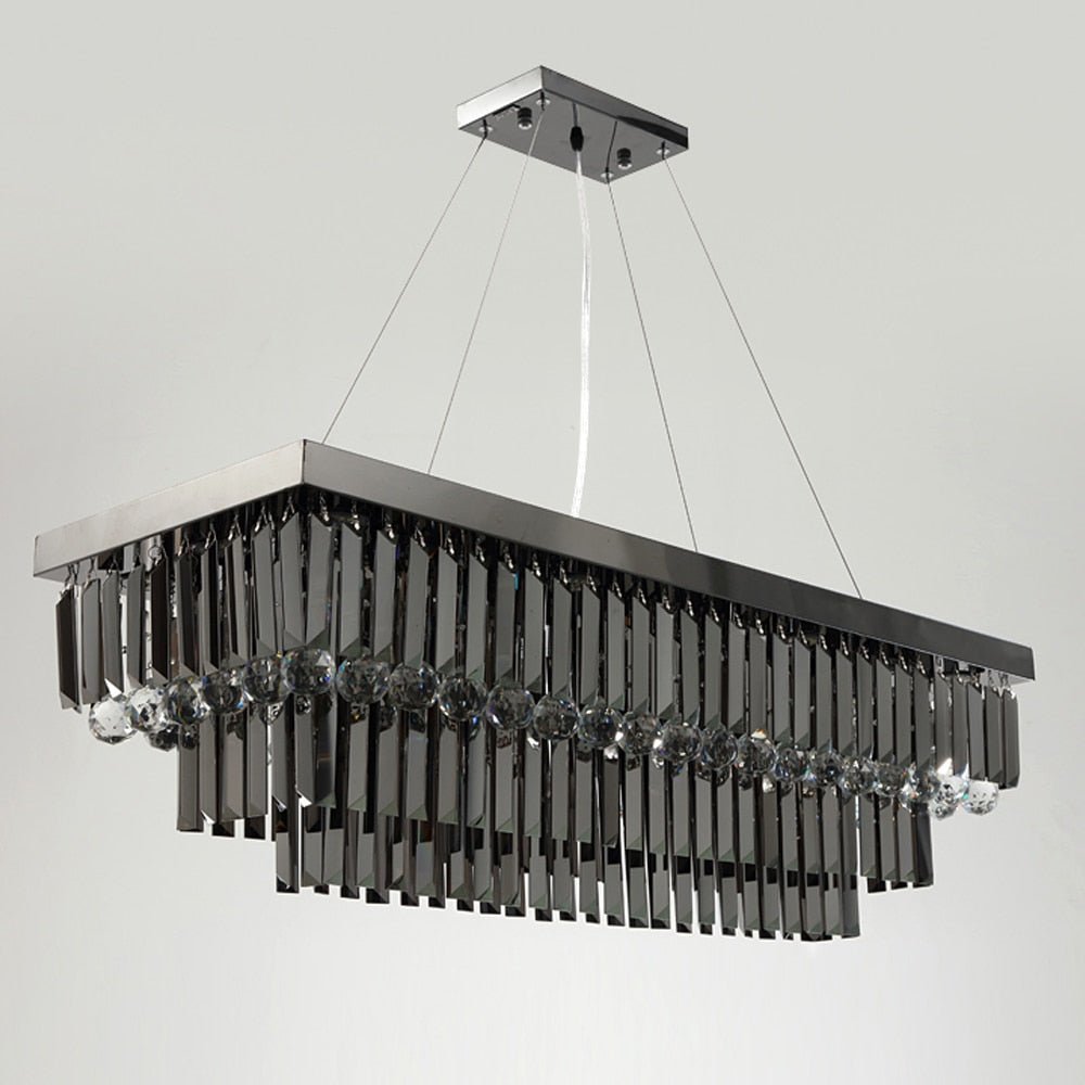 Modern Black Crystal Chandelier For Dining Room Rectangle Kitchen Island Suspension Crystal Lamps