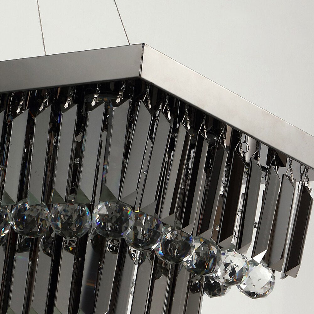 Lustre moderne en cristal noir pour salle à manger îlot de cuisine rectangulaire suspension lampes en cristal
