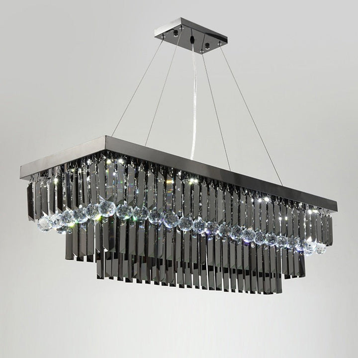 Modern Black Crystal Chandelier For Dining Room Rectangle Kitchen Island Suspension Crystal Lamps