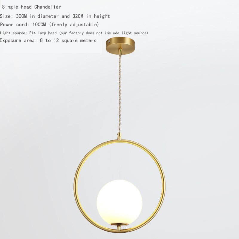 Lampadario moderno Ristorante Soggiorno Materiale di rame dorato Lampadario a sfera di vetro Illuminazione domestica Decorazione del ristorante
