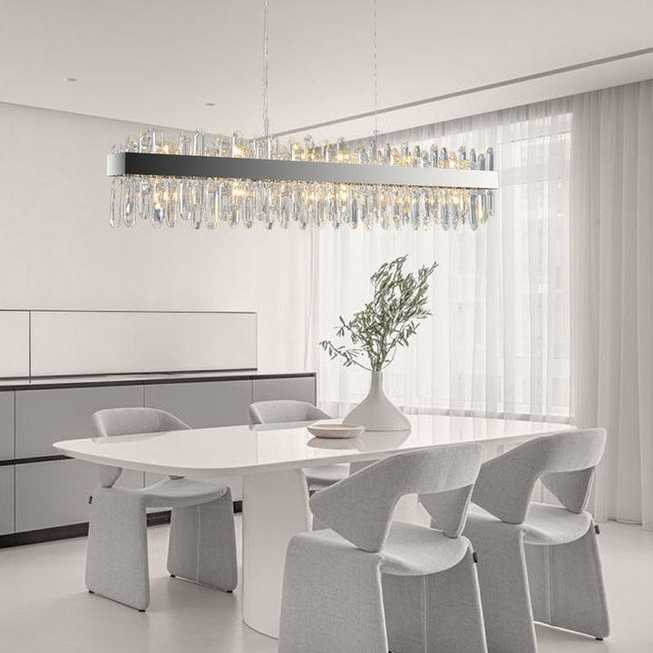 Lustre moderne chromé rectangulaire en cristal pour îlot de cuisine et salon