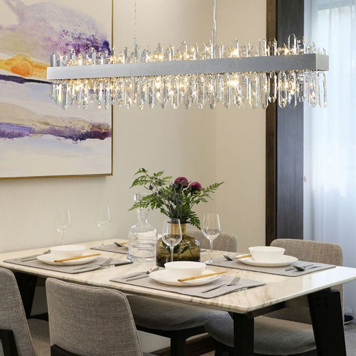 Modern Chrome Rectangular Crystal Chandelier For Kitchen Island Living Room