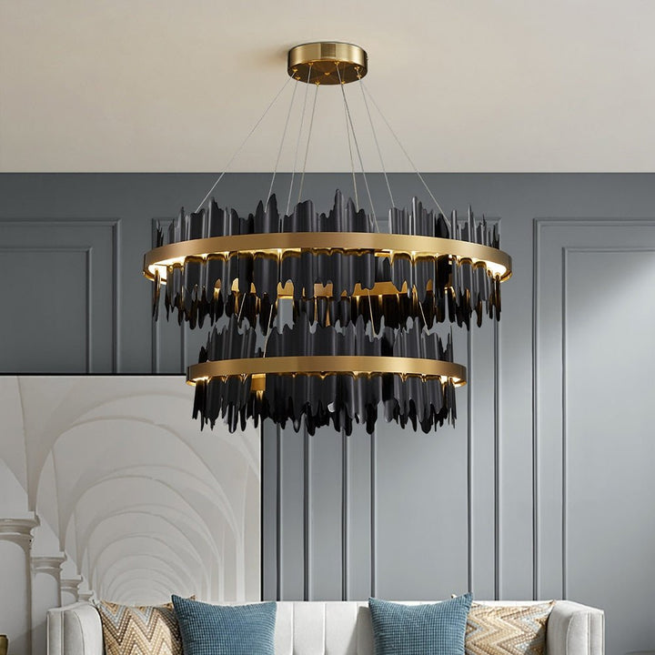 Moderne kreative Kreis LED Kronleuchter mit Fernbedienung Schwarz Gold Hängelampe für Wohnzimmer Lobby Hotel Leuchten