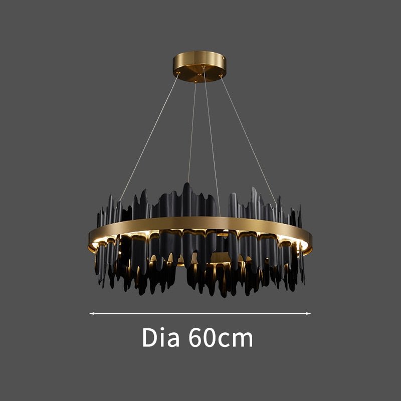 Moderne Creatieve Cirkel LED Kroonluchter Met Afstandsbediening Zwart Goud Opknoping Lamp Voor Woonkamer Lobby Hotel Verlichtingsarmaturen