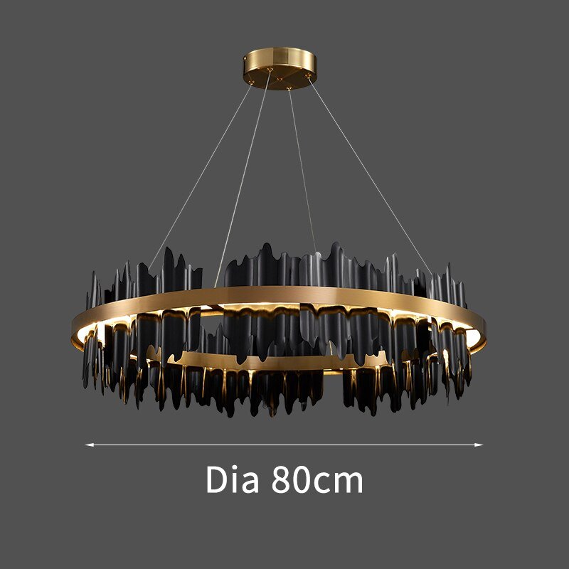 Modern Creative Circle LED Chandelier With Remote Control Black Gold Hanging Lamp For Living Room Lobby Hotel Light Fixtures
