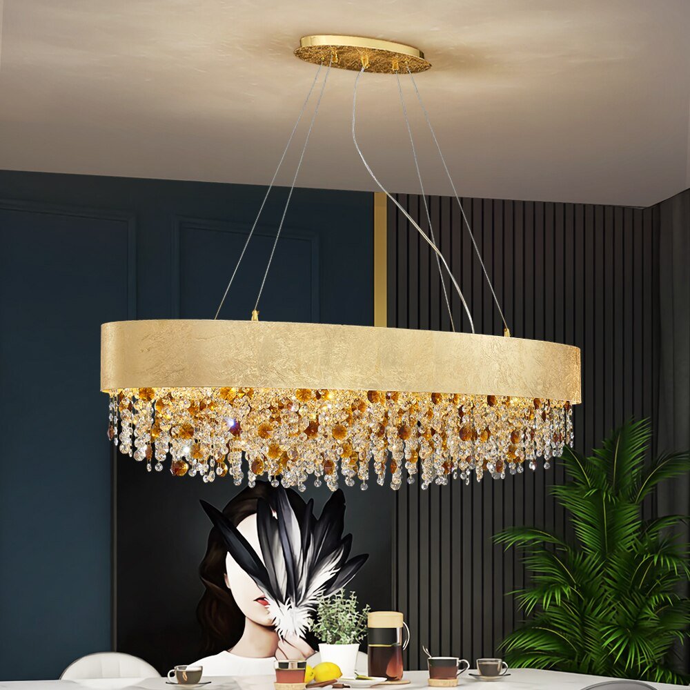 Moderna araña de cristal para el comedor de oro colgando de iluminación LED de la lámpara de lujo Ronda de Decoración para el Hogar