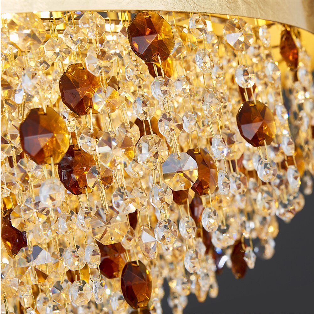 Moderne Krystalllysekrone For Spisestue Gull Hengende Belysning LED Lampe Rund Luksus Home Decor