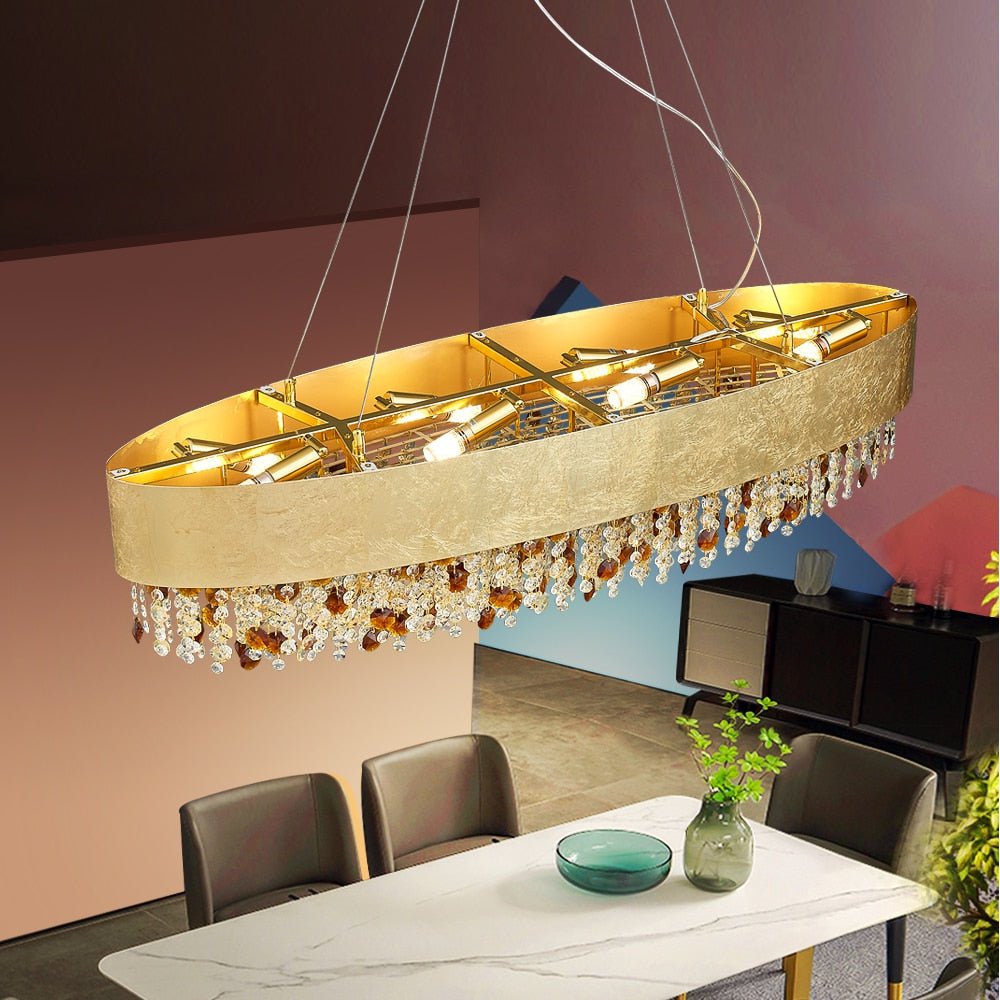 Moderne Krystalllysekrone For Spisestue Gull Hengende Belysning LED Lampe Rund Luksus Home Decor