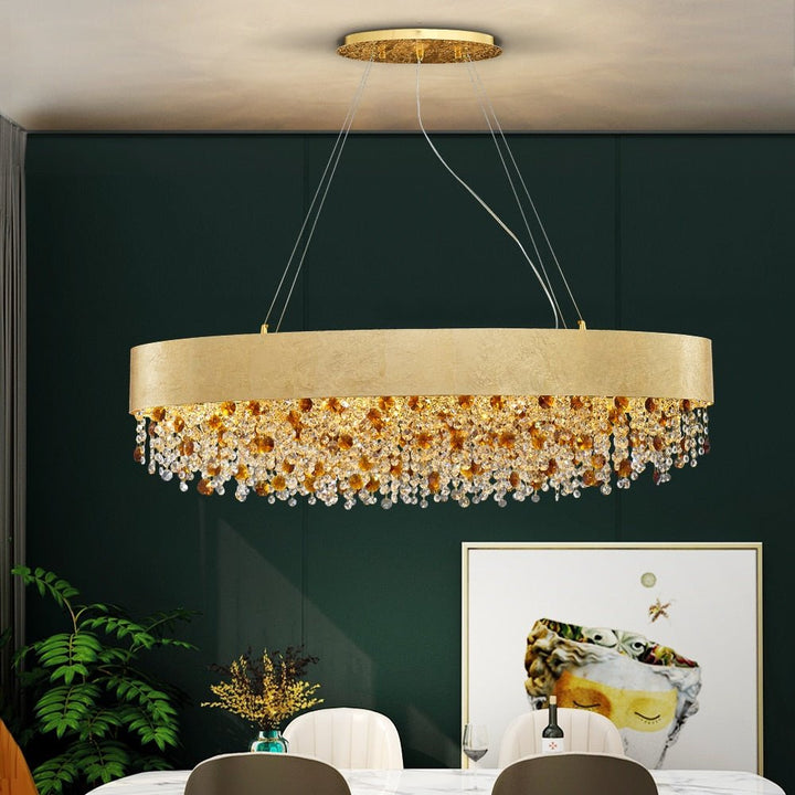 Lustre moderne en cristal pour salle à manger Suspension dorée Lampe LED ronde Décoration intérieure de luxe