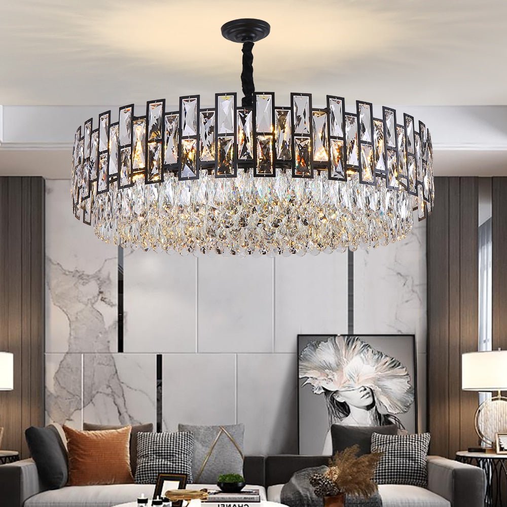 Modern Crystal Kronleuchter für Wohnzimmer Esszimmer Schwarzes Licht Runde Lustre Led Kronleuchter