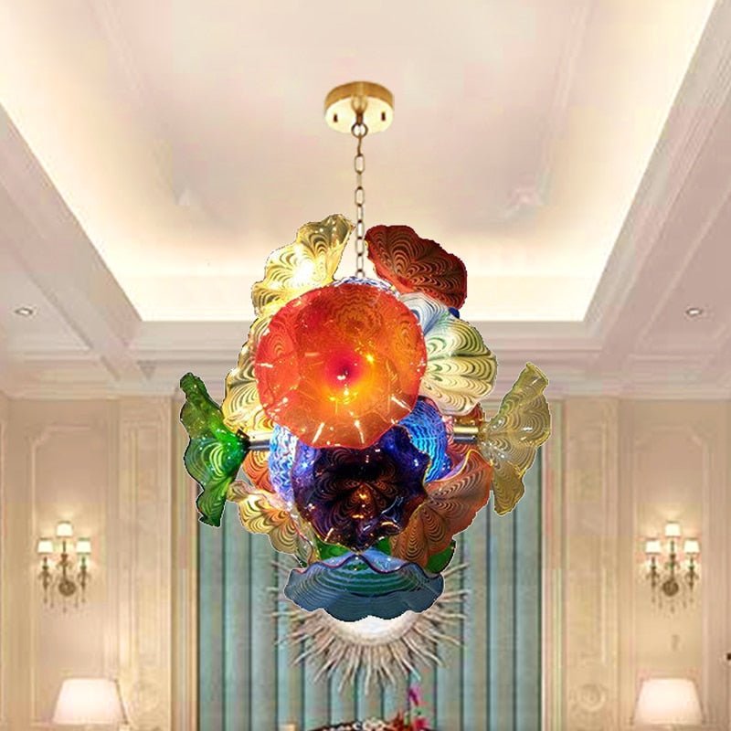 Moderno lampadario di vetro soffiato a mano Murano Art Light Flower Plates Lampada Home Living Room Decorazione