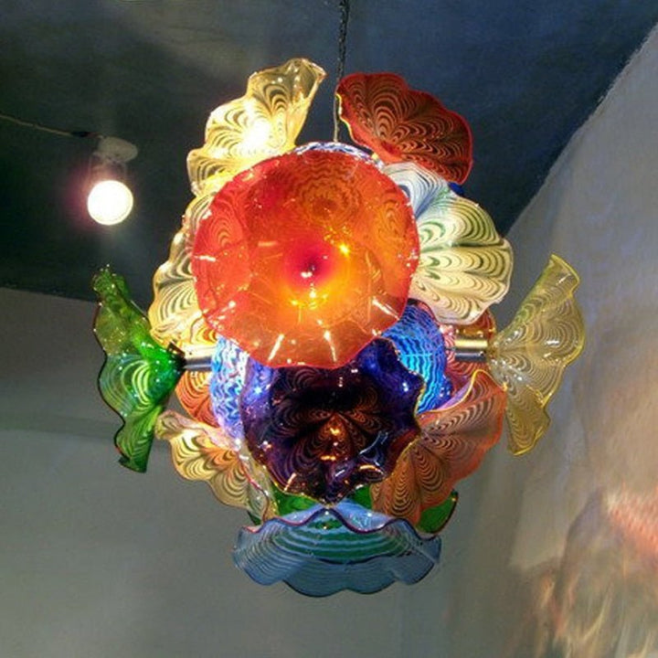 Chandelier moderne en verre soufflé à la main Murano Art Light Flower Plates Lamp Home Living Room Decoration