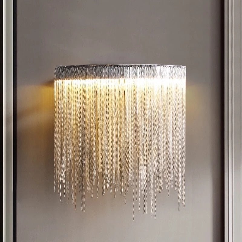 Moderne Led Chain Wall Sconce Soveværelse Luksus Stue Indendørs Belysning Guld Sølv Kreativt Design