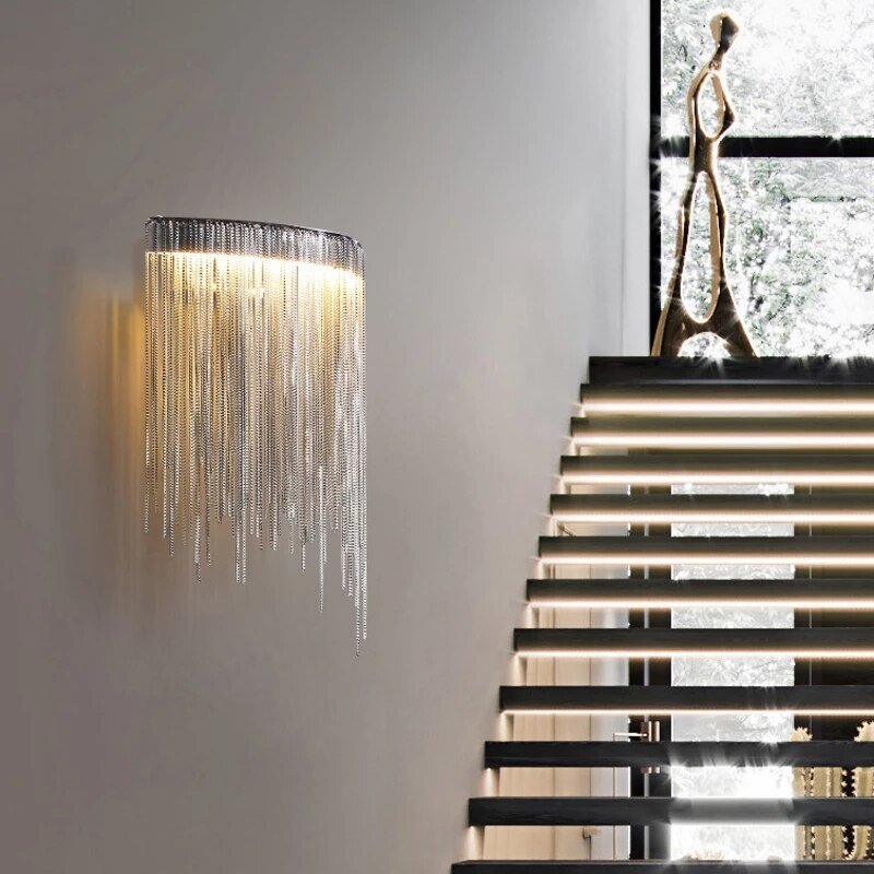 Moderno Led Cadena Pared Lámpara Dormitorio Lujo Sala De Estar Iluminación Interior Oro Plata Diseño Creativo