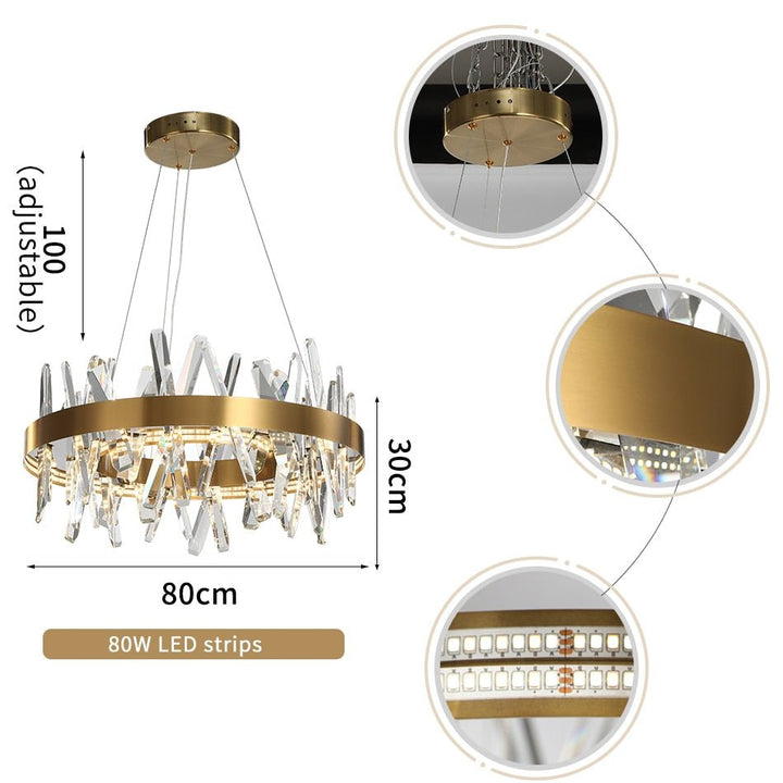 Modern Led Chandelier For Living Room Dining Room Bedroom Round Lighting Steepless Dimming Crystal Lamps