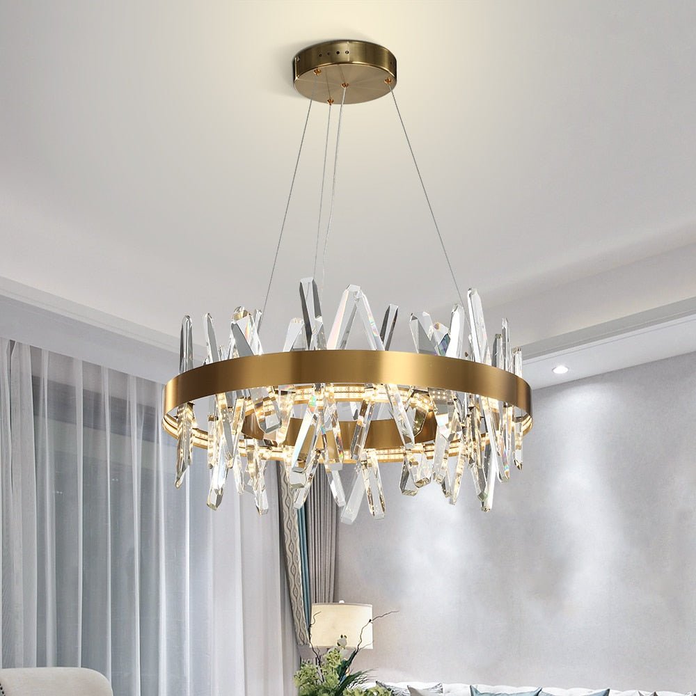 Modern Led Chandelier For Living Room Dining Room Bedroom Round Lighting Steepless Dimming Crystal Lamps