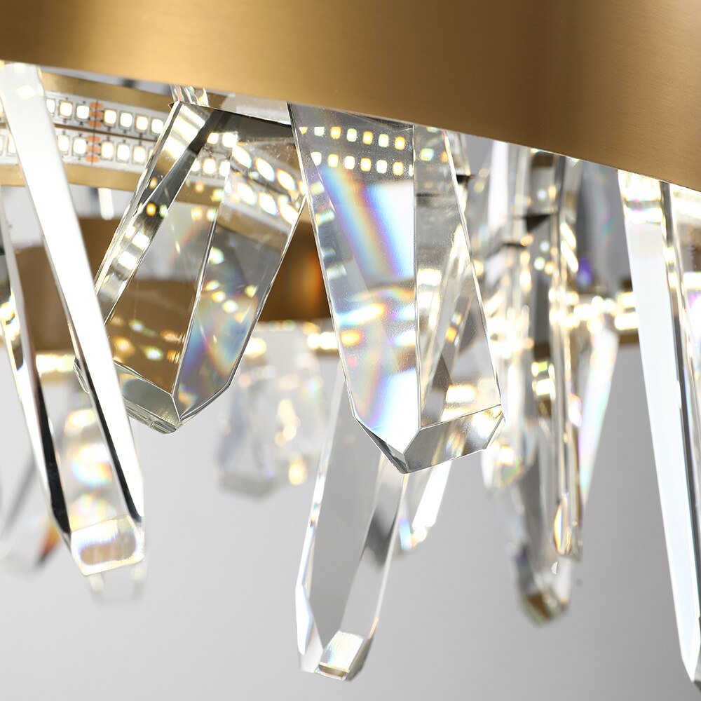 Moderne Led Kronleuchter Für Wohnzimmer Esszimmer Schlafzimmer Runde Beleuchtung Stufenlos Dimmen Kristall Lampen