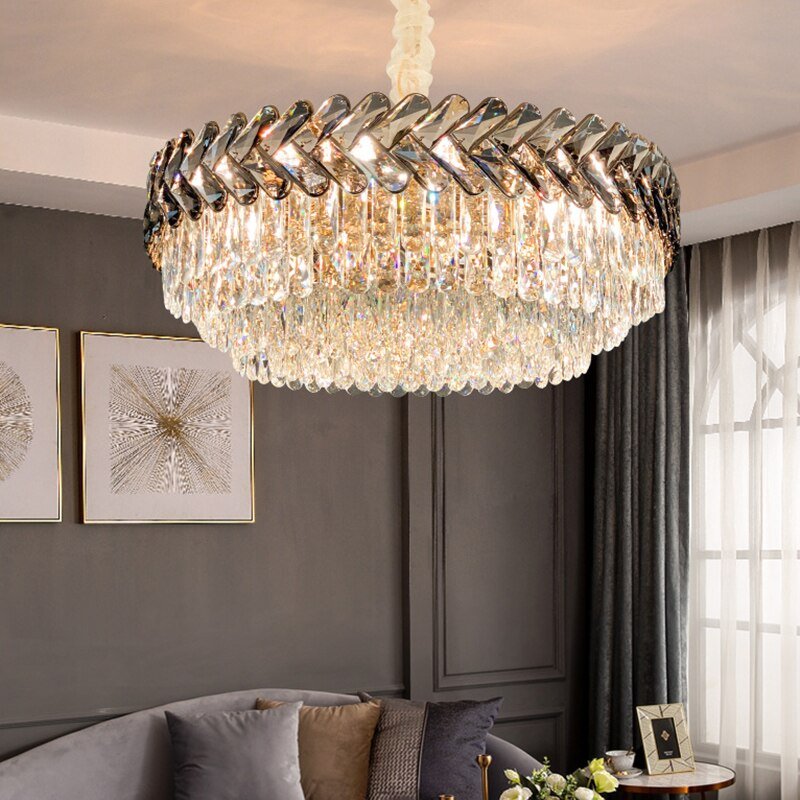 Modern Led Chandelier For Living Room Dining Room Decoration Bedroom Round Kitchen Smoky Gray Lamp