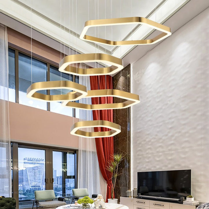 Lampadario a led moderno Lampada da soggiorno oro Lusso Creativo Negozio Inox Combinazione di apparecchi di illuminazione