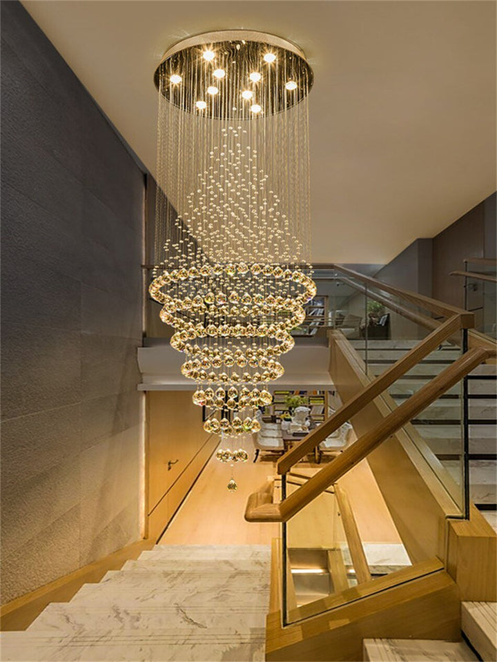 Modern LED Crystal Villa Chandelier Droplight Long Circular Crystal Lighting - ATY Home Decor