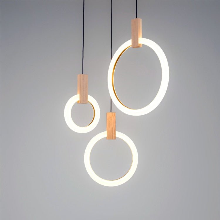 Moderne LED Houten Ring Kroonluchter Plafond Woonkamer Op Trap Hangende Hanglamp