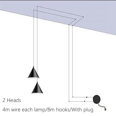 Lampe à suspension en forme de cône à fil long en métal noir moderne lumière îlot de cuisine suspension suspension éclairage de chevet