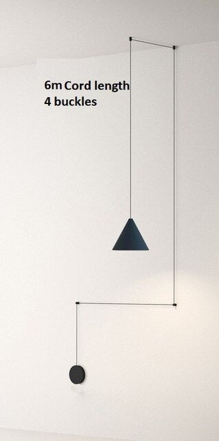 Lámpara colgante con forma de cono de alambre largo de Metal negro y luz moderna, lámpara colgante de isla de cocina, iluminación de suspensión para cabecera