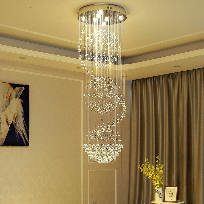 Modern Long LED Spiral Living Crystal Chandeliers Lighting Fixture For Staircase Lamp Hotel Hall - ATY Home Decor