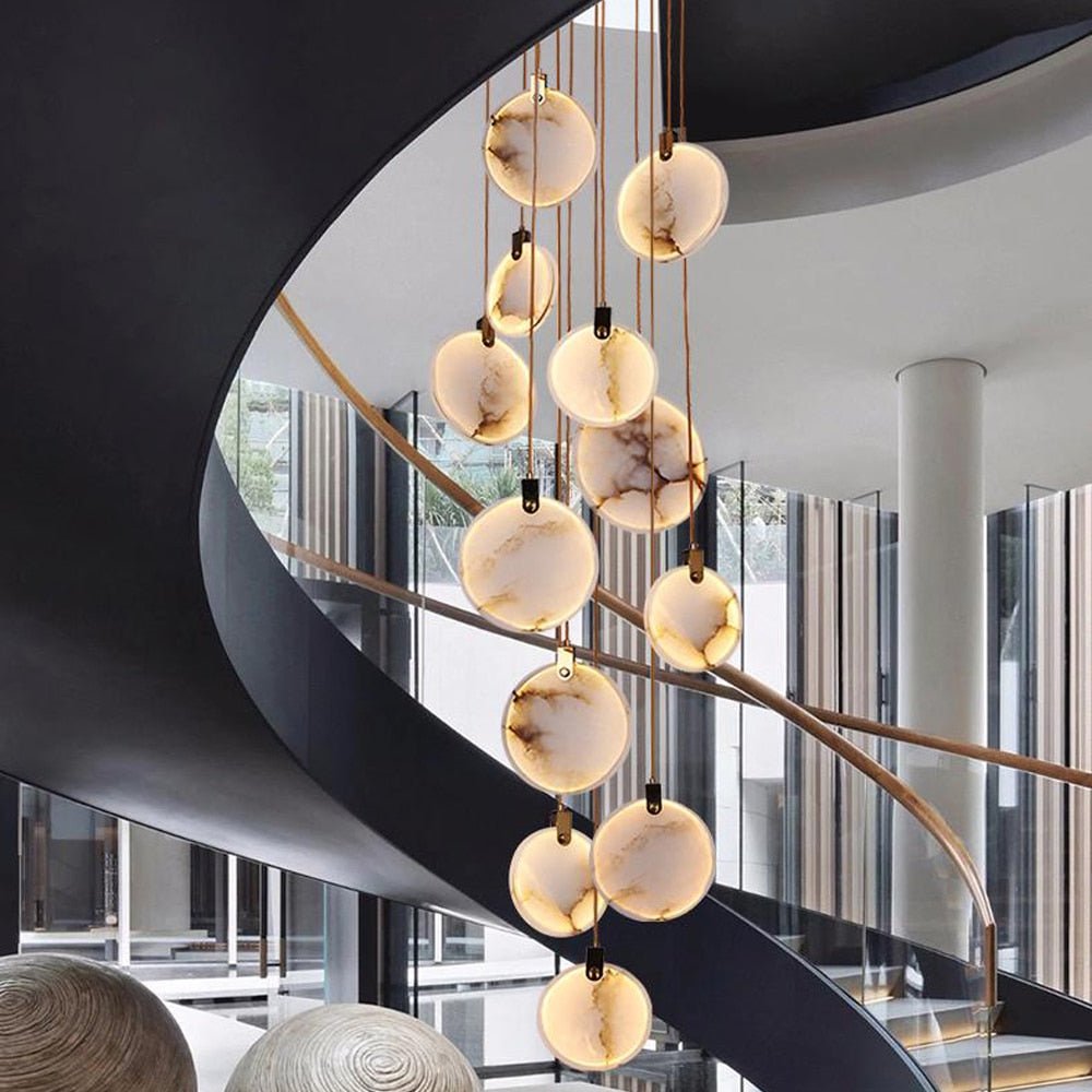 Lustre LED moderne en marbre Long Staircase Chandeliers Suspension Light