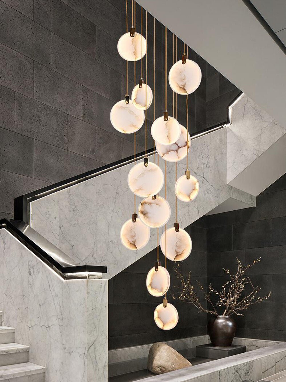Lampada lampadario moderno in marmo LED Lampadari lunghi per scale Luce a sospensione