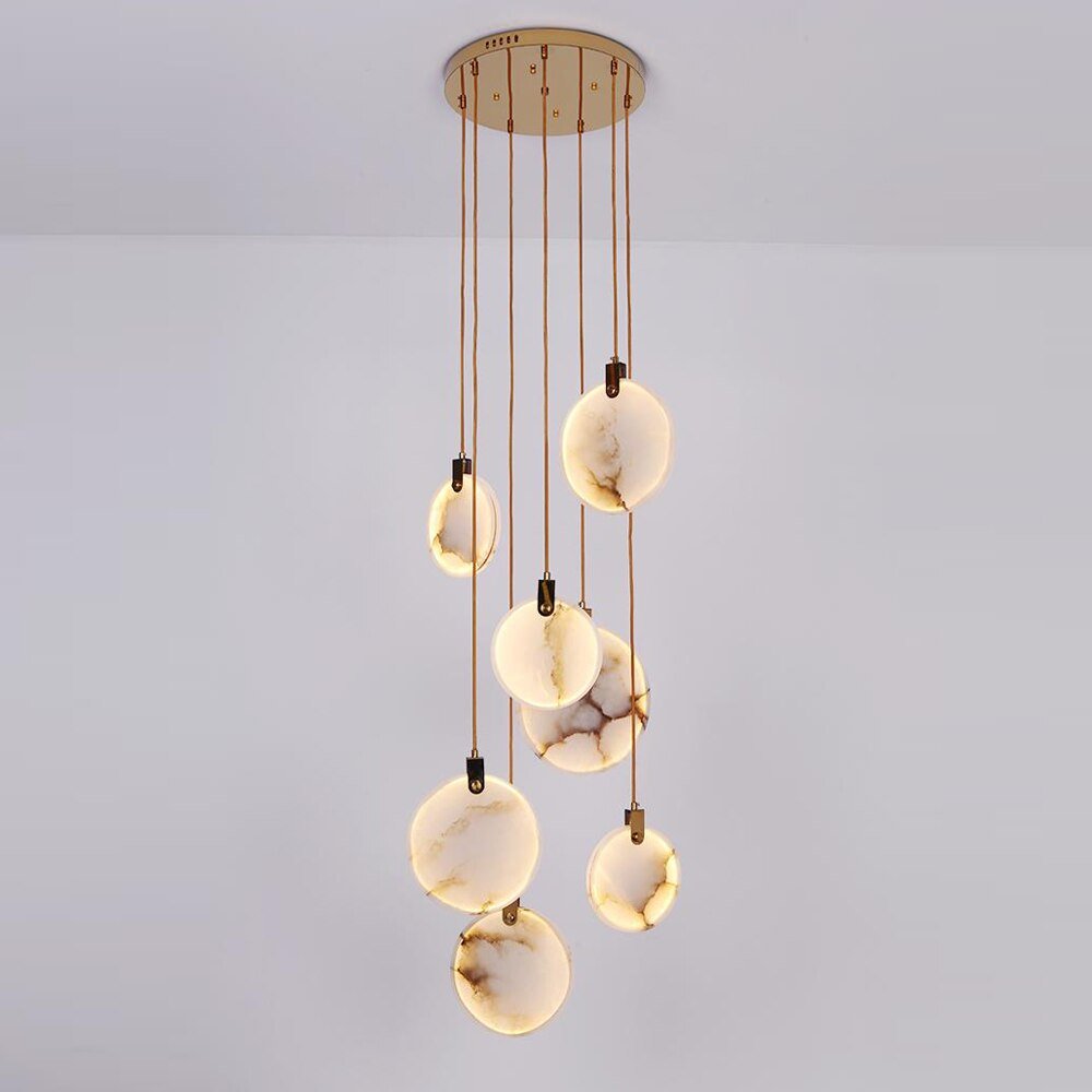 Modern Marble LED Chandelier Lamp Long Staircase Chandeliers Pendant Light