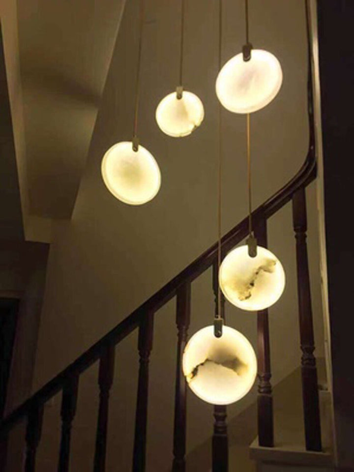 Lustre LED moderne en marbre Long Staircase Chandeliers Suspension Light