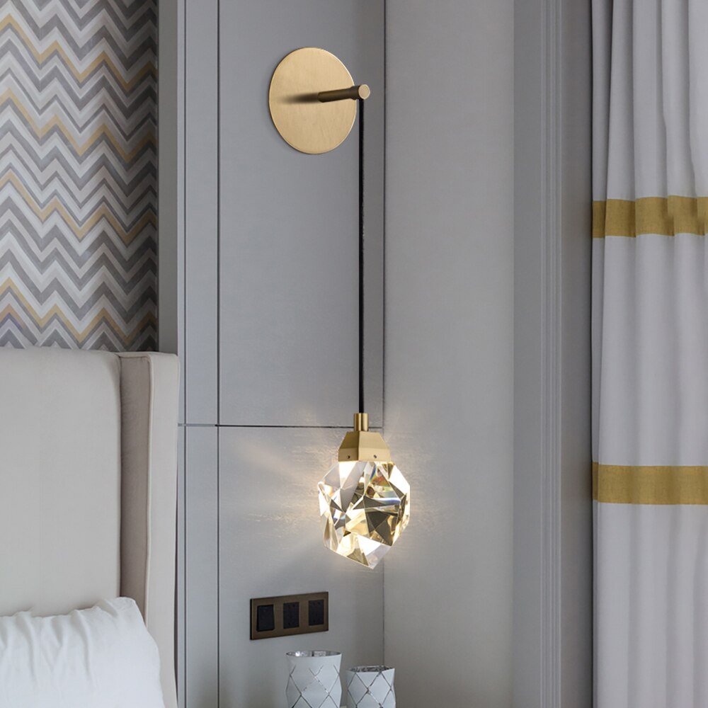 Modern Minimalist Crystal Wall Lamp Living Room Bedroom Bedsize Diamond Design Wall Light Sconces