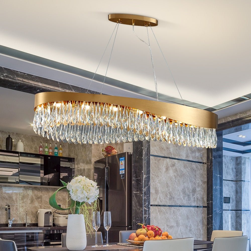 Modern Oval LED Crystal Chandelier Lighting For Dining Room Luxury Gol ...