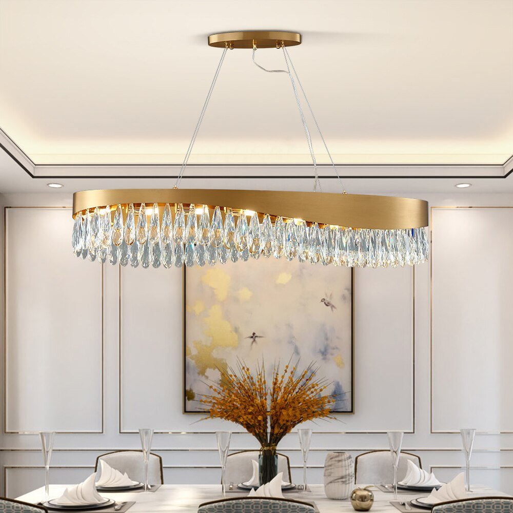 Modern Oval LED Crystal Chandelier Lighting For Dining Room Luxury Gold Indoor Lustre Kitchen Home