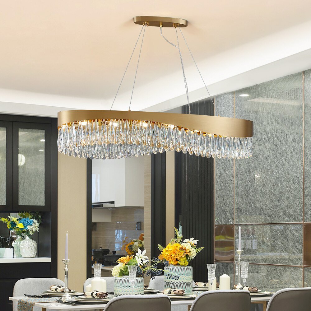 Moderna illuminazione ovale LED lampadario di cristallo per la sala da pranzo Lusso Oro Indoor Lustro Cucina Home
