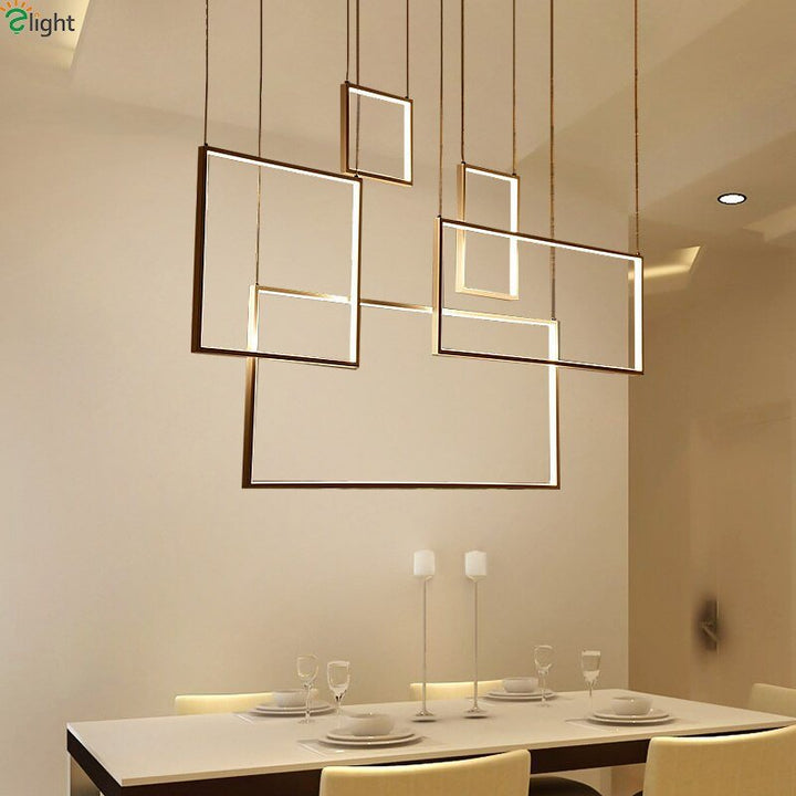 Modern Rectangle Chandeliers Led Pendant Lights Living Dining Room Kitchen Stair - ATY Home Decor