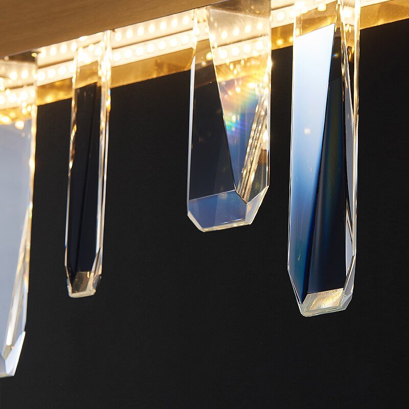 Lustre moderne rectangulaire doré dans le salon et la salle à manger Décoration de la maison Lumière en cristal Île de cuisine Luminaires d'intérieur