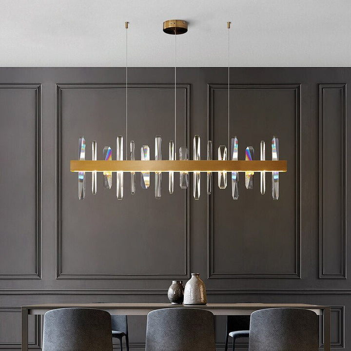 Lustre moderne rectangulaire doré dans le salon et la salle à manger Décoration de la maison Lumière en cristal Île de cuisine Luminaires d'intérieur