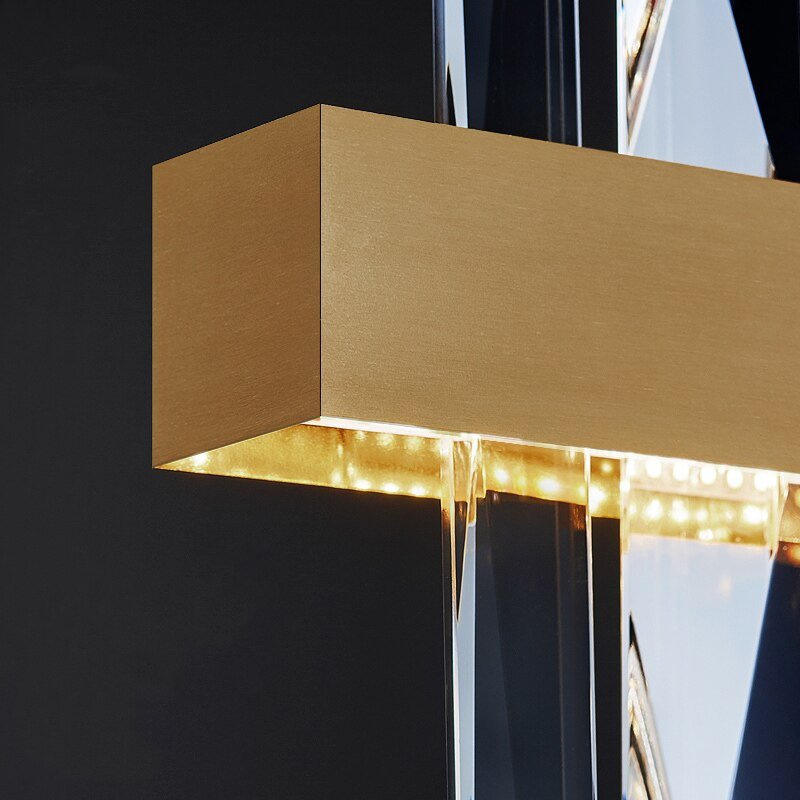 Moderne rektangel guld lysekrone i stuen Spisestue boligdekoration Krystal lys køkken ø indendørs belysning 