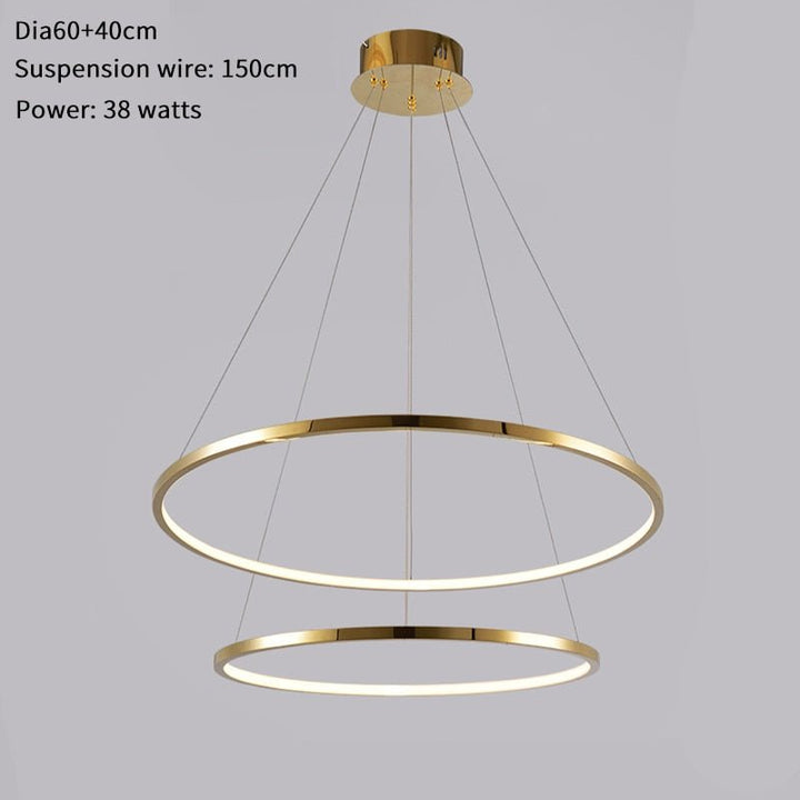 Modern Ring Led Chandelier For Staircase Luxury Living Room Gold Light Fixture Long Villa Hall Lobby - ATY Home Decor