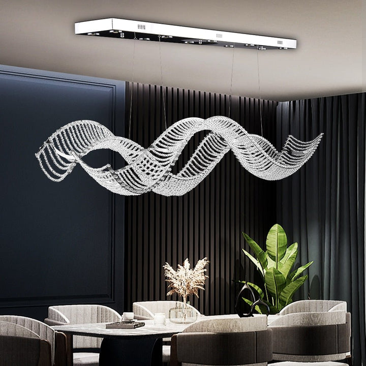 Moderno lampadario di cristallo a led d'argento di design creativo per la sala da pranzo e l'isola della cucina