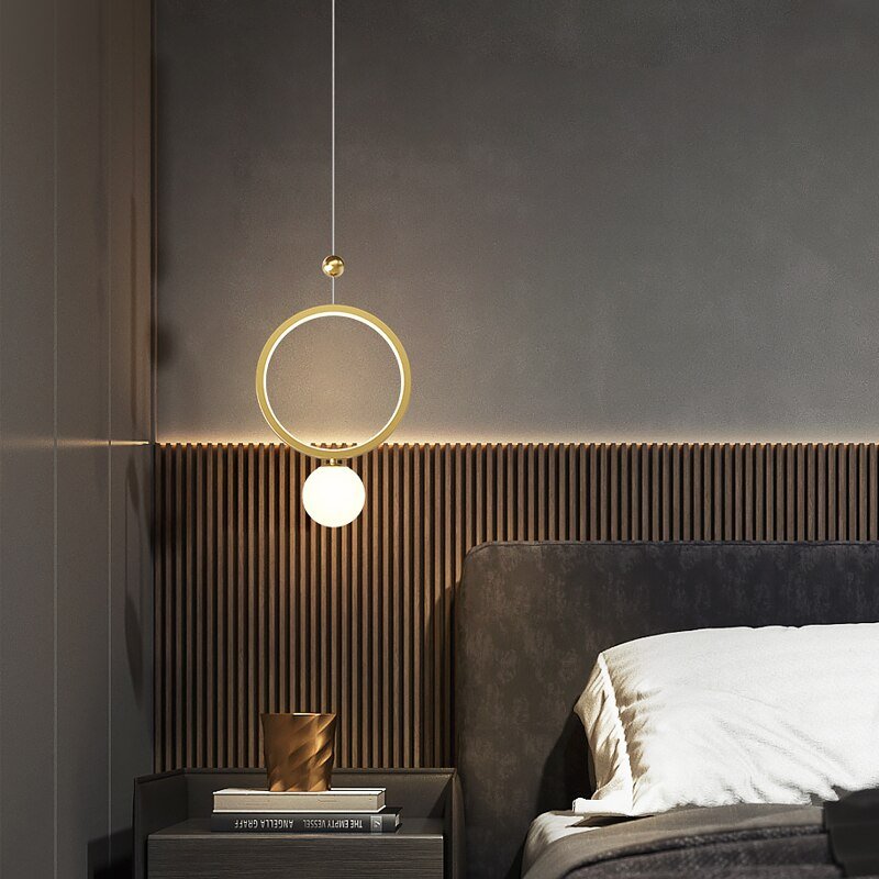 Moderne Eenvoudige Slaapkamer Nachtkastje Kroonluchter Nordic Licht Luxe Lange Lijn Woonkamer Achtergrond Muur Hal Kleine Kroonluchter