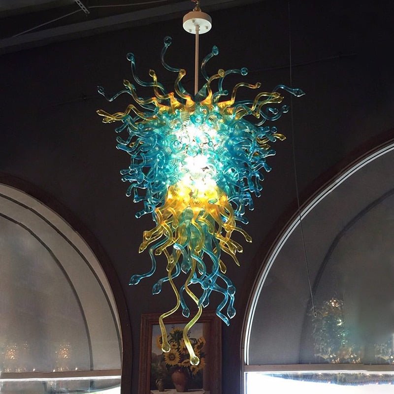 Lustres modernes en verre soufflé Tiffany Bleu Art Déco Verre coloré