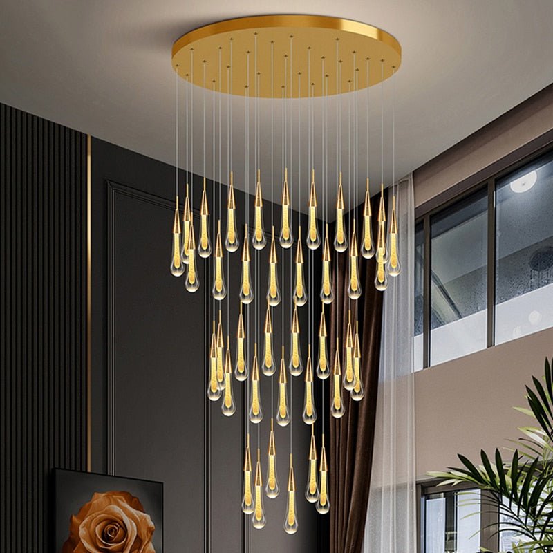 Moderno lampadario di cristallo a led a goccia d'acqua per il soggiorno a scale
