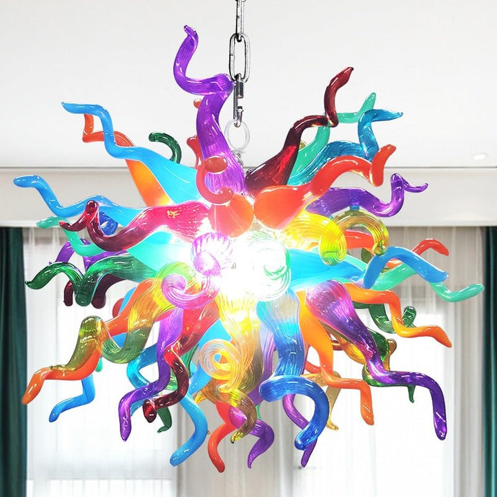 New Art Glass Chandeliers For Dining Room Creative Bright Colored Hand Blown Glass