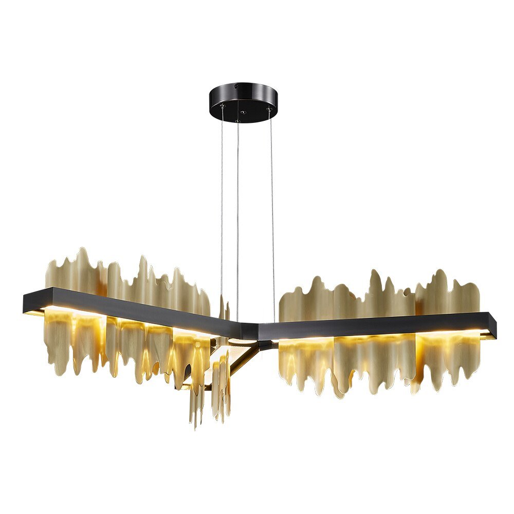 リモコン付きの新しいバックゴールドシャンデリアキッチンアイランドアイスバーグシンプルなデザインLEDハンギングランプスチールランプ