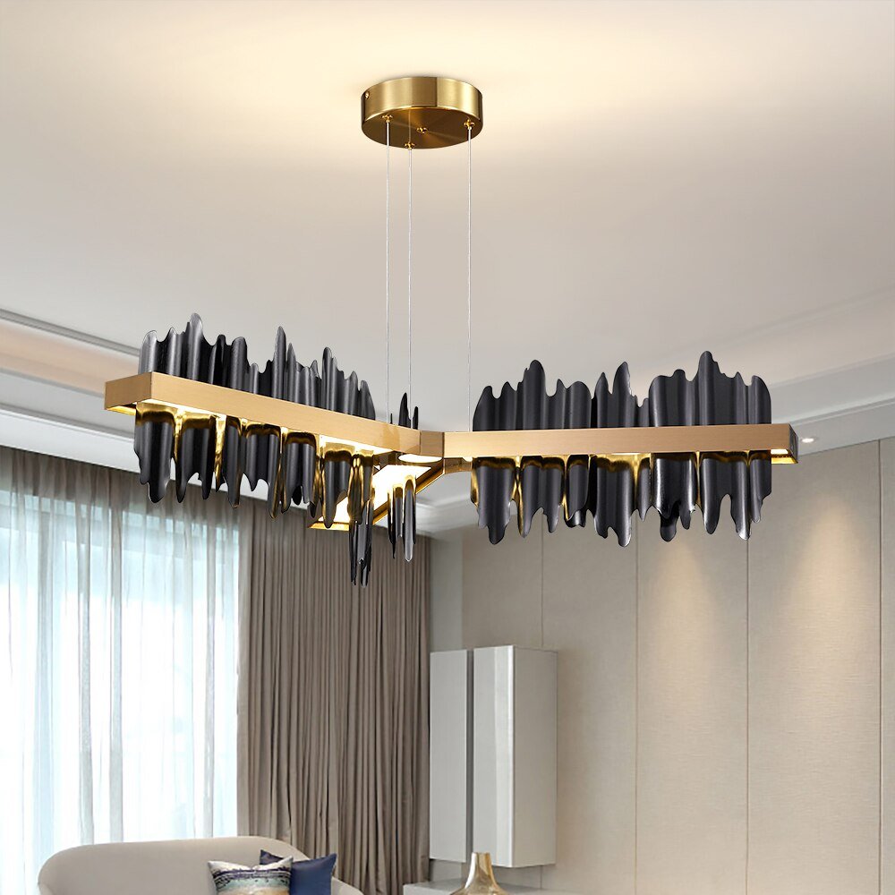 New Back Gold Chandelier With Remote Control Kitchen Island Iceberg Simple Design LED Hanging Lamp Steel Light Fixtures
