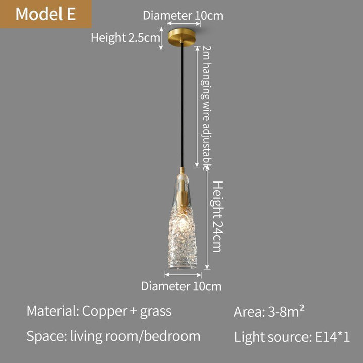 Nordic all-copper Light Luxury Post-modern Crystal Chandelier Model Room Dining Room Bedroom Bed Bar Creative Pendant light