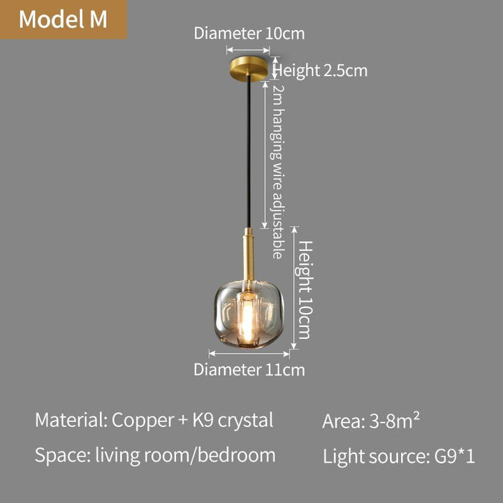 Nordic all-copper Light Luxury Post-modern Crystal Chandelier Model Room Dining Room Bedroom Bed Bar Creative Suspension light